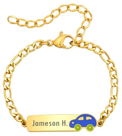 Kinder Mädchen Armband mit Gravur Namen - Personalisierte Auto ID Armbänder für Kleinkind, Baby Armband mit Namen, Personalisiert Armkette Geschenk für Jungen Mädchen Geburtstag Einschulung