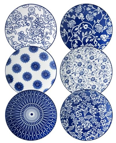 Gibsimi Ceramic Dessert Plates Set - 6 Inch Mini Appetizer Plates for Kitchen - Small Salad Plate for Snacks Side Dish Cake, Gift, Microwave Dishwasher Safe, Vintage Blue