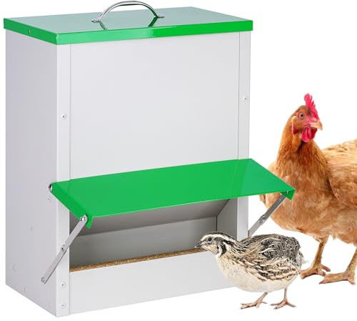 Comedero para Pollos, Alimentador Automático para Aves de Corral, 11KG Comida para Patos con Tapa Comedero para Aves de Corral a Prueba de Lluvia Apto para Pollos Patos Pavos