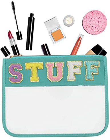 Chenille Letter Bag Clear Flat Stuff Bag Makeup Pouch Multi-Purpose Cosmetic Bags with Zipper Nylon Zipper Makeup Bag for Women Travel Gym Beach