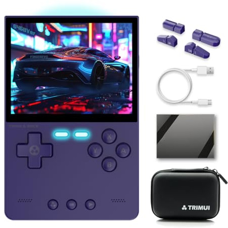 FINGEREVO Trimui Brick Handheld Game Console 3.2-inch 1024 * 768 IPS Screen 3000mAh Trimui-brick Opensource System with Portable Case and Screen Protector Purple