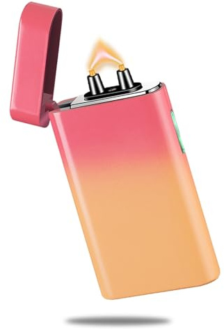 Accendino Elettrico RSBYE Plasma Fiamma Antivento Personalizzato Candele Accendino USB Ricaricabile con Indicatore della Batteria (Rosa e Giallo)