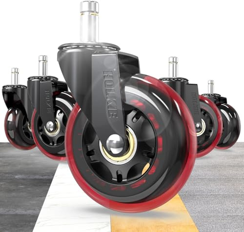 HOLKIE Ruote Sedia Ufficio Rosso per rotelle sedie ufficio 10x22 mm in gomma adatte a pavimenti in legno e tappeti set di 5 ruote robuste per sostituire i tappeti delle sedie per computer