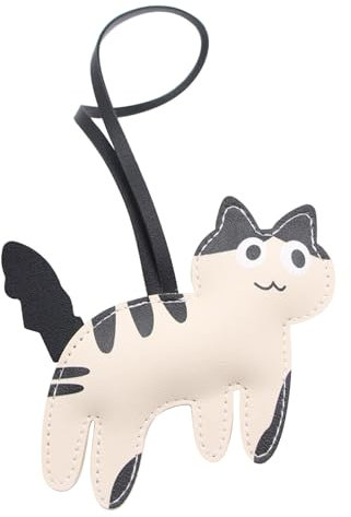 LunarCharm Schlüsselanhänger Katzen, Kätzchen-Taschenanhänger, Leder Glücksbringer Katze Keychain, Schlüsselanhänger Katze, Katze Deko, Katze Geschenke, Weiß