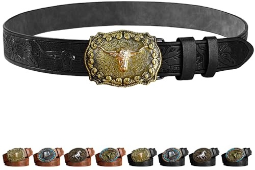 AUNGKWANG Cintura in Pelle Western con Fibbia da Cowboy per Uomo e Donna, Western Cintura Cowboy Uomo, con Fibbia in Pelle, Decorazione di Halloween e Regalo di Natale