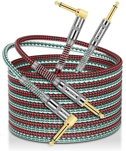 OTraki 2 Pcs Professional Guitar Cable 4m/13ft, Instrument Cables 6.35mm 1/4in Straight to Right Jack Lead for Electric Guitar, Braided Amp Cable Superior Tone Clarity for Bass, Speaker, Keyboard