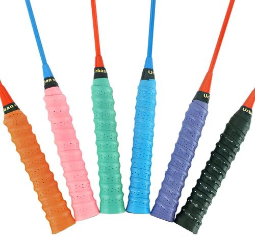glowgare Badminton Racket Grip 6 Pack, Multicoloured PU Tennis Racket Grip Tape, Replacement Squash Racket Grips for Tennis Racket,Badminton, Anti-Slip & Breathable