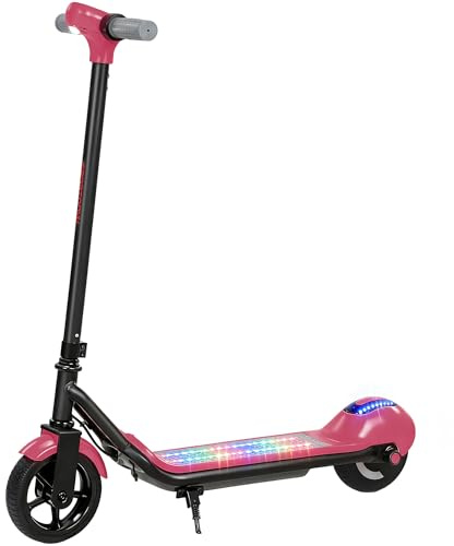 SPORTNOW Electric Scooter for Kids, Lightweight Kids Scooter for Age 6-14 with LED Display, RGB lights, Up to 10km/h, Maximum Range 8km, Kick-to-Start, for Boys and Girls, Pink