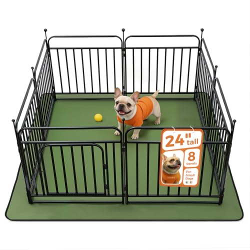 Lekesky Dog Pen Indoor, 8 Panel Puppy Play Pen with Bottom Mat | Easy Assembly,12MM Thickened Square Tube Metal Frame,Fold Flat for Easy Storage,Resists Rust,Gravity-Activated Lock