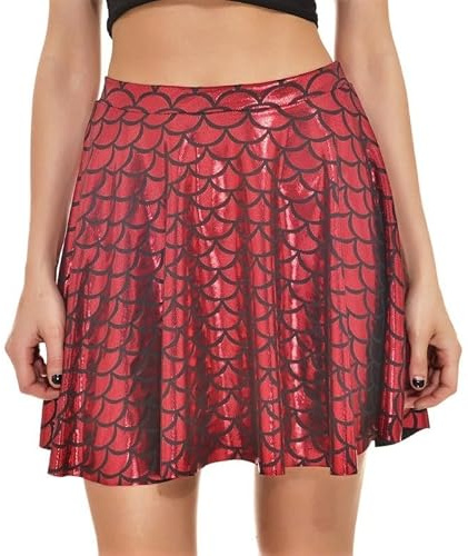 Gum & Berries Girls Skater Skirt Mermaids Fish Scale Mini High Waist Pleated Flared Kids Party - Red 13 Years