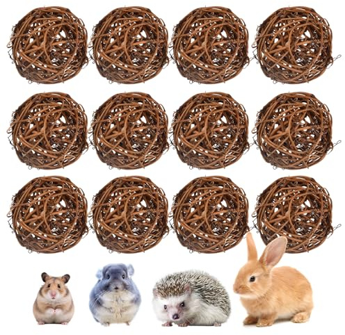 UOSIWYA Lot de 12 balles à mâcher en rotin naturel pour lapin, cochon d'Inde, oiseau, rongeurs, accessoires pour petits animaux, lapins, hamsters, chinchillas, gerbilles, 6 cm
