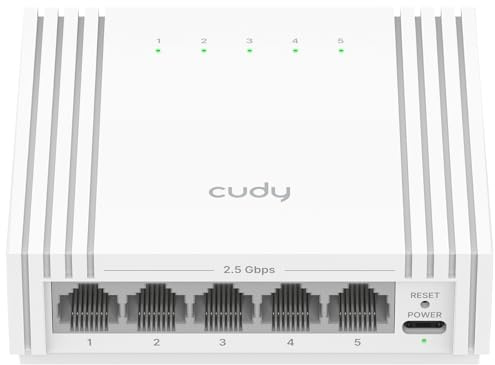 Cudy 5‑Port 2.5G Easy‑Managed Ethernet Switch USB‑C Power HS105U | Web control, VLAN, QoS, loop prevention, Cat5e, Silent, NAS, Gaming, Office, Desktop setups, Wall-mount, plug and play