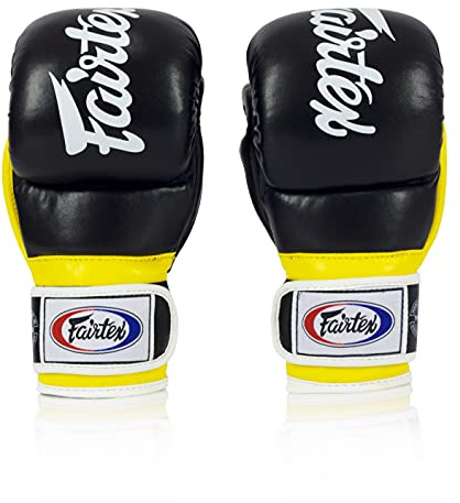 Fairtex FGV18 Muay Thai Boxing Gloves for Men, Women & Kids| MMA Gloves for Martial Arts|Made from Premium Quality Leather, Light Weight & Shock Absorbent Boxing Gloves-Large, Black/Yellow