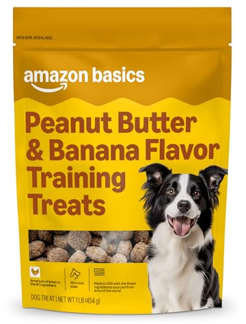 Amazon Basics Peanut Butter & Banana Flavor Training Treats for Dogs, 1 lb. Bag (16 oz) (Previously Wag)