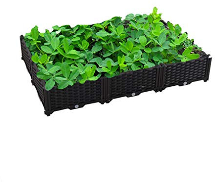 Hershii Kit de contenedores rectangulares para plantas de jardín de bricolaje para cultivar plantas, plantas, plantas, hierbas, flores, caja grande para balcón, patio, patio, prado, color negro, 1106