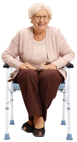 Adjustable Height Lightweight Portable Commode Seat with Commode Bucket Elderly Toilet Chair Toilet Seat with Comfortable Waterproof Sponge PU Leather Cushio 70 x 58 x 20cm