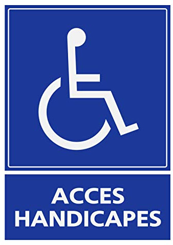 Supstick Panneau Rigide Handicapé - Accès Handicapé 12x16cm, Plexiglas Blanc, Impression Directe UV, Adhésif Double Face, Signalétique, Décoration, Obligation, Bleu, Professional, Informative