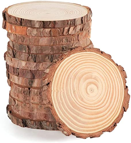 Rodajas de Madera sin Acabado Círculos de Madera Natural,Rodajas de Madera Diámetro 12-14 cm 10 pcs Troncos Madera Decoracion Apto para Pirograbador de, Pintura, Arte de Bricolaje, Navidad
