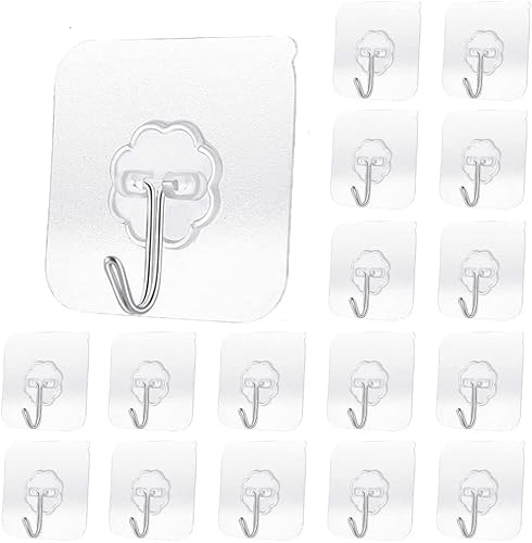 YIKUER Transparent Adhesive Hooks 30 lb(Max), Waterproof and Oilproof Reusable Seamless Hooks, Heavy Duty Wall Hook for Kitchen Bathroom Office (50)