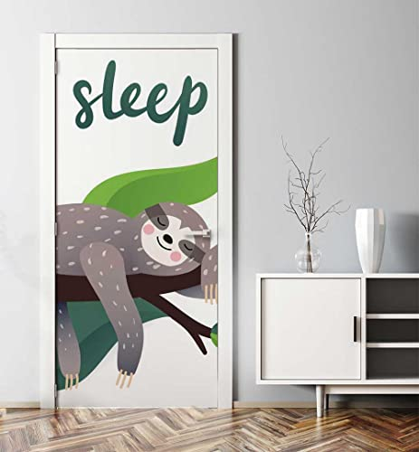 MyMaxxi - Tür bekleben mit Türtapete Türposter Türfolie Selbstklebend 90x200 Müdes Faultier - Tür verschönern Türaufkleber Türklebefolie Entspannung Pflanze Dschungel Mehrfarbig