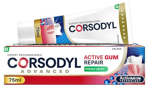 Corsodyl Active Gum Repair Toothpaste, Bleeding Gums, Fresh Mint, 75 ml | Fluoride toothpaste for bleeding gums, helps remove plaque bacteria, daily gum care, fresh mint flavour