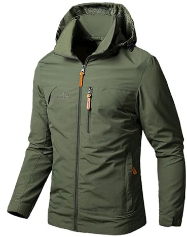 Btmpmcs utomhusjacka för män lätt softshell-rock vindtät flera fickor ytterkläder vardaglig bruksjacka vandring promenader vindjacka med avtagbar huva, Armégrönt, L