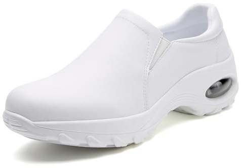 MXIKOCI Women's Nursing Shoes Slip On Lightweight Slip Resistant Comfort Non Slip Waterproof Food Service Work Shoes White US 6.5