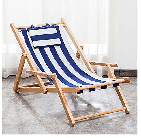 JXIPANUL Holz-Schlingenstuhl, klappbarer, Verstellbarer Strand-/Terrassenstuhl für den Außenbereich mit Segeltuch, ergonomischer Liegestuhl aus Holz mit Rückenlehne, Liegestuhl aus Holz für