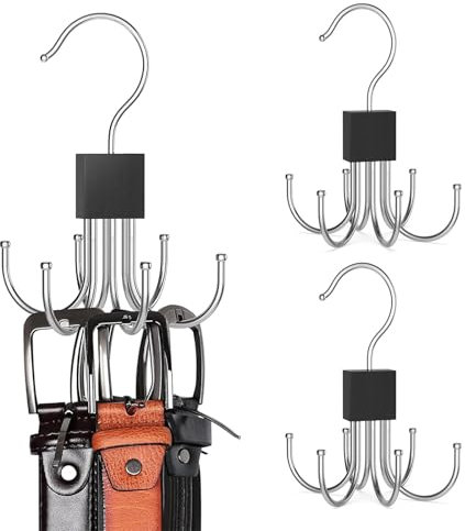 2 Pcs Belt Hanger, Belt Hanger For Wardrobe, Clothes Space Savers Storage solutions with 6 Hooks, Rotating Hooks Ideal for Belts (Black)