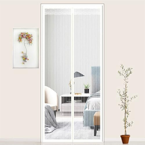 White Screen Doors with Magnets 80 x 200 cm, Fly Curtains for Doors,Door Fly Screen, Magnetic Door Screen,Door Curtains to Stop Flies