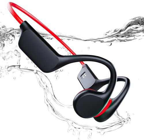 Atopskins Casque Conduction Osseuse Bluetooth 5.3 Natation IPX8 Ecouteurs Waterproof Natation Sports Ecouteur Piscine pour Nager avec 32 MP3 Waterproof Natation Ecouteur Sports de Plein Air (Rouge)