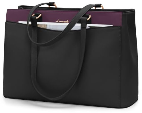 LOVEVOOK Aktentasche Damen 15,6 Zoll, Leicht Laptoptasche Arbeitstasche Handtasche Groß, Elegant Laptop Bag Business Shopper Tasche Lehrertasche Schultertasche Women für Uni Schule Büro, Schwarz