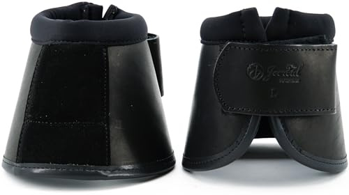 Jeereal No Turn Bell Boots Hoof Protection,Shock Absorbing, Water-Repellent,with Anti-Spin Fastening System |Neoprene,Waterproof Cloth,Genuine Leather (Black, Pony (Small))