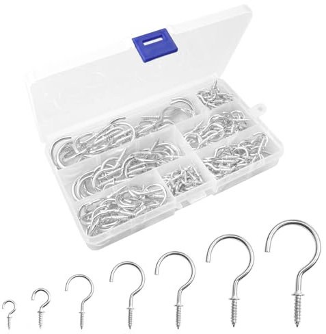 162 Pièces Crochets à Visser Métal, 7 Tailles Antirouille Crochets de Plafond à Visser Vis pour Plafond Suspendu des Plantes, Décorations Artistiques(2.2cm, 2.5cm,2.9cm,3.3cm,3.8cm4.7cm,5.5cm)
