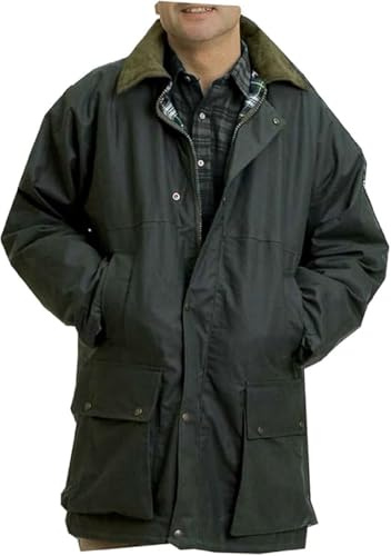 Mens Long Padded Country Wax Jacket Heavy Weather Hunting Riding Fishing Travel Walking Warm Coat S-5XL (UK, Alpha, 3XL, Regular, Regular, Olive)