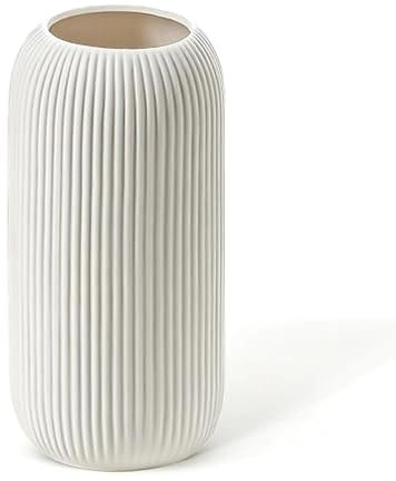 Anquephd Jarrón de cerámica, 20 cm, Blanco, Jarrón minimalista para flores para decoración moderna, Apto para pasto de pampa