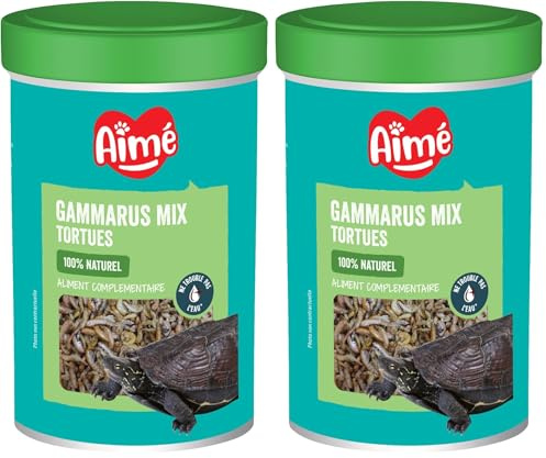 Aimé | Mix Gammarus | Nourriture Tortue Aquatique | Aliment Complémentaire Naturel | Mix de Mollusque et Crustacés | Gammarus et Crevette Séchée | 100 g | 1000 ML (Lot de 2)