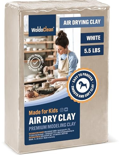 Modelliermasse lufttrocknend weiß 2,5kg – Bastelton & Töpferton ohne Brennen, fein & geschmeidig, wetterfest, bemalbar