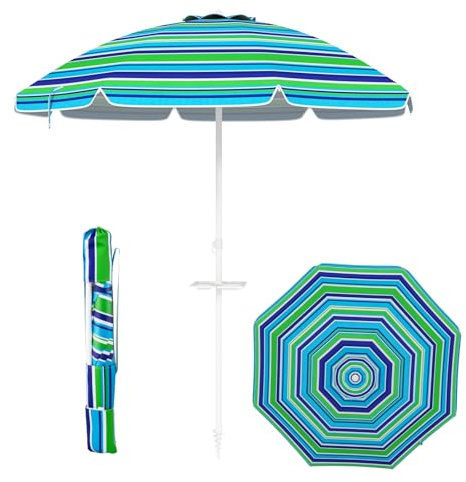 KOMFOTTEU Ombrellone da Spiaggia 200 cm, Parasole da Giardino con Portabicchieri e Borsa per il Trasporto, Pieghevole & Leggero, Ombrellone da Balcone Protezione Solare, per Patio, Piscina (Verde)