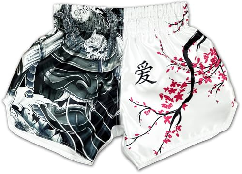 Muay Thai Shorts for Men and Women Kickboxing Thaiboxing Boxing Trunks MMA Fight Gear Cherry Blossom M