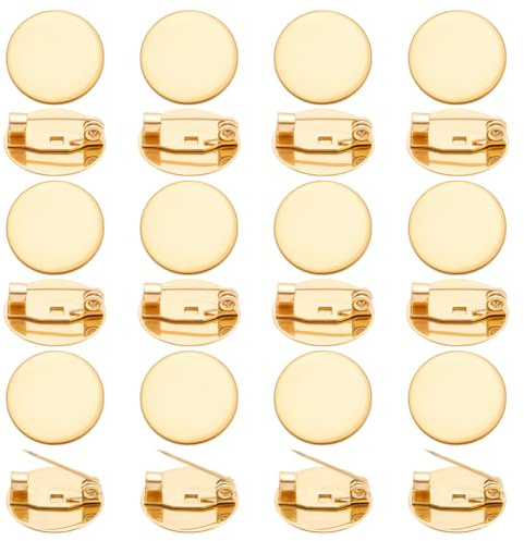 UNICRAFTALE 24 st 18K guldpläterad platt brosch basplatta brickor 15 mm rostfritt stål brosch spännen stift tillbaka metall säkerhetsnål disk bas broscher inställningar för hantverk