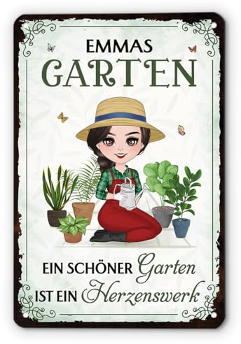 Geschenke Mall Türschild Personalisiert - Ein Schöner Garten Ist Ein Herzenswerk - Garten schild personalisiert, schild selbst gestalten, türschilder mit namen, deko garten vintage (Modell #1)