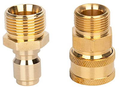 1 par de conectores de liberación rápida de latón de 3/8 pulgadas con rosca M22, adaptador de pin de 15 mm para manguera de lavadora de alta presión y adaptador de enchufe de salida para lavadora de