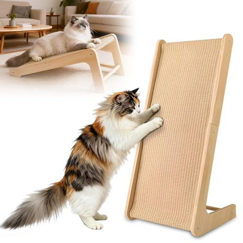 Tiragraffi per Gatti, HOVCEH Tira Graffi Forma di L 75°, Tiragraffi Verticale in Sisal Alto 72 cm per Tutti i Gatti per Giocare e Rilassarsi