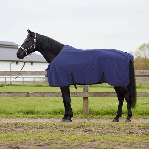 Nqyjm Coperta per cavallo, 135 cm, in poliestere, traspirante e leggera, per allenamento, stalla e trasporto, senza copertura per il collo, blu navy