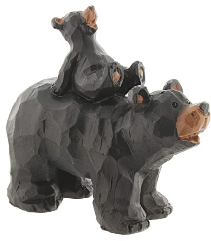 SLIFKA Resin Piggy Back Bear Cub Figurine Hand-Carved Wood Look