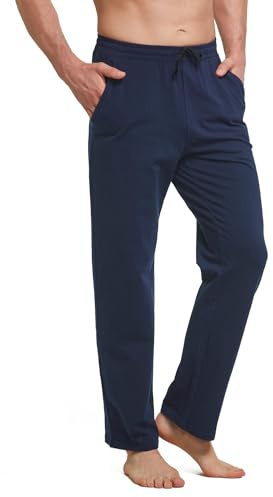 baleaf Pantalon de Jogging pour Homme avec Poches - Pantalon de Course en Coton - Taille élastique, 2 Poches - Bleu Marine, S