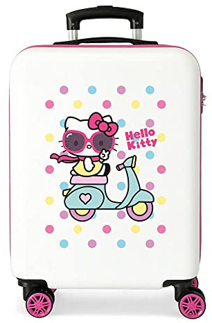 Hello Kitty Girl Gang Valise Trolley Cabine Rose 38x55x20 cms Rigide ABS Serrure à combinaison 35L 2,3Kgs 4 roues Bagage à main, Blanc