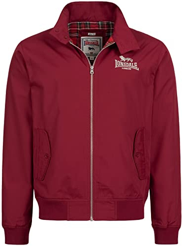 Lonsdale Classic Men's Logo Harrington Jacket England Style Cherry Red Slim-Fit (X-Large)
