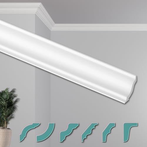HEXIMO Corniches de Plafond Modernes en Polystyrène XPS Blanc, 2 Mètres Moulures en Polystyrène Moulures Décoratives Angles (2 mètres ZG13)